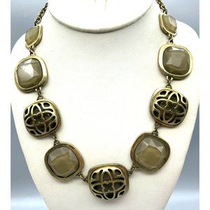 Vintage Jewel Kade Lotus Necklace, Gold Tone and Chic Green Bib